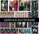Watercolor Alice Doodle Patchwork Set