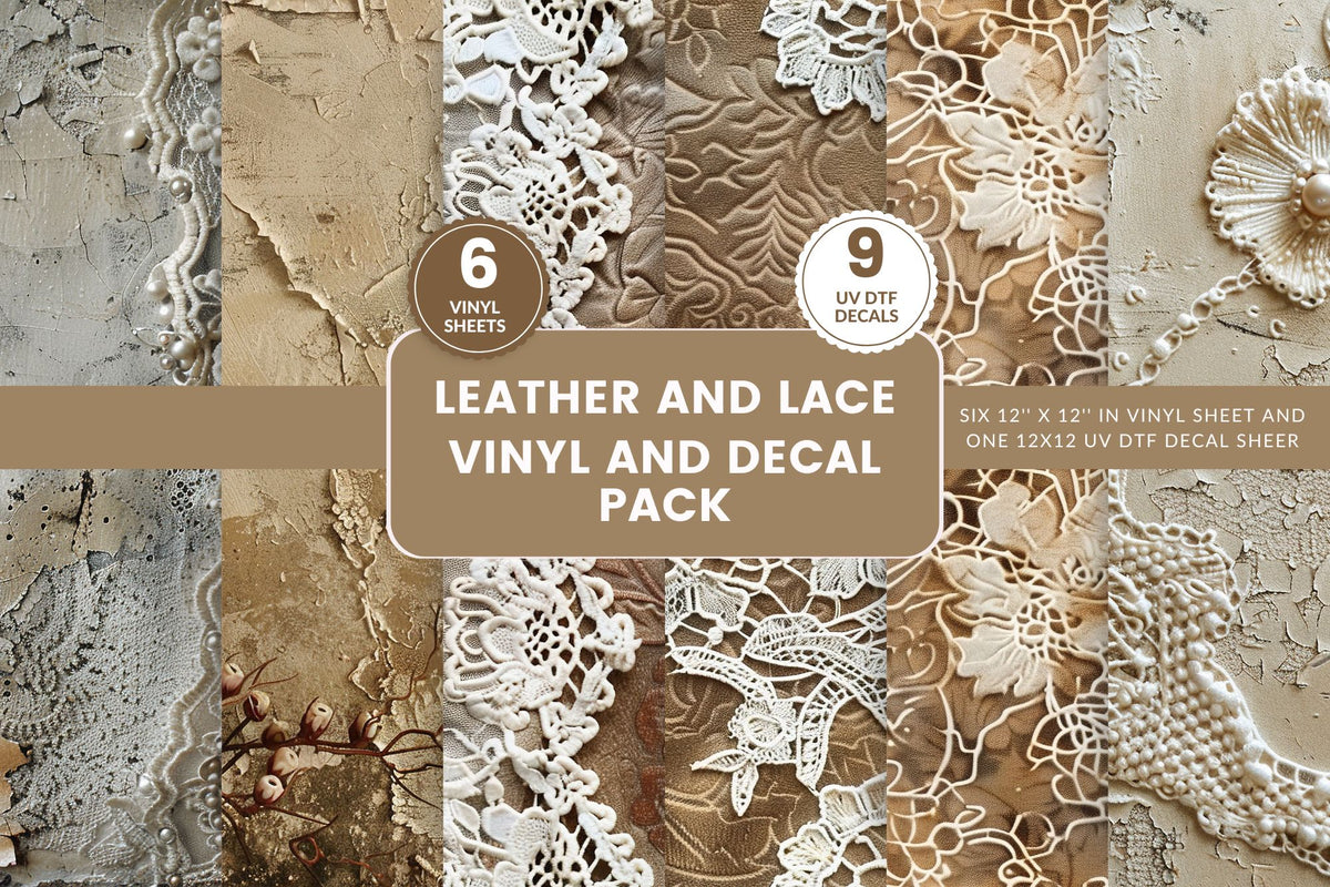 Leather and Lace Vinyl and UV DTF Pack- 6 vinyl sheets and 9 UV DTF Decals