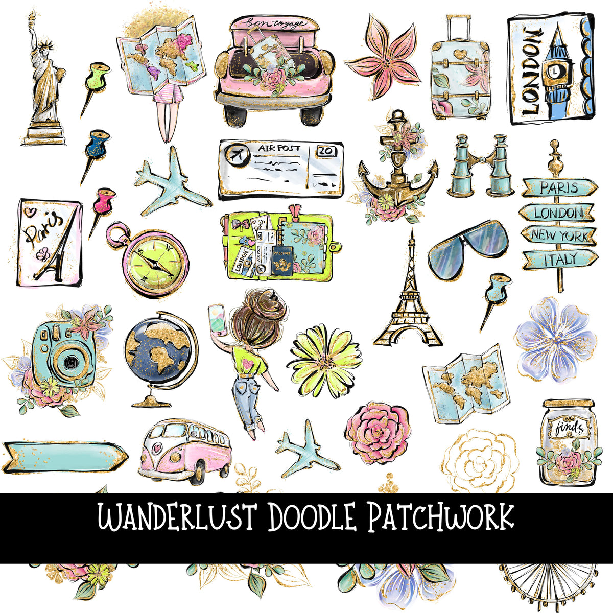 Wanderlust Doodle Patchwork Set