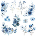 Watercolor blue floral Decal Sheet  UV DTF Decal accent Sheet 10x10