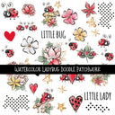 Watercolor Ladybug Doodle Patchwork Set