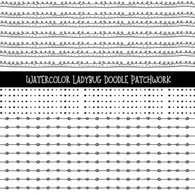 Watercolor Ladybug Doodle Patchwork Set