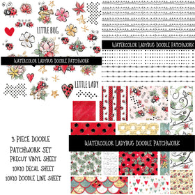 Watercolor Ladybug Doodle Patchwork Set